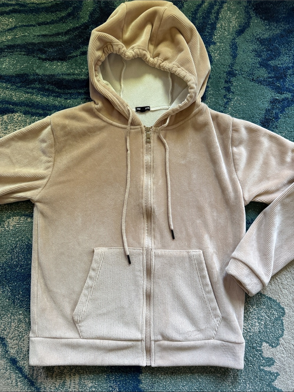 Free Haven Pink/Beige Soft Corduroy Zip-Up Hoodie